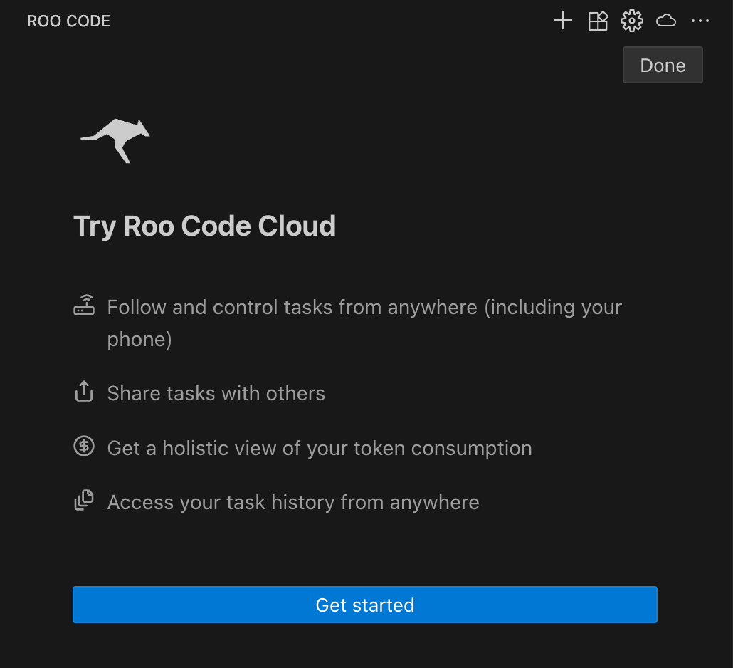 Roo Code Cloud initial connection screen